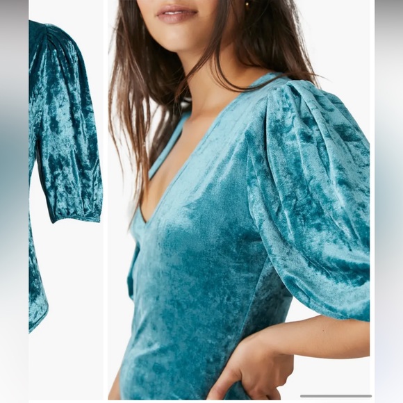 Free People Don’t You Wish Velvet Bodysuit in Deep Teal, Size X-Smal… - Picture 6 of 16